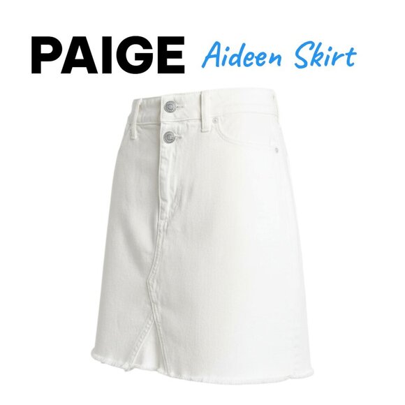 Paige Aideen White Denim Raw Hem Mini Skirt Distressed Size 24 Excellent - Picture 1 of 11